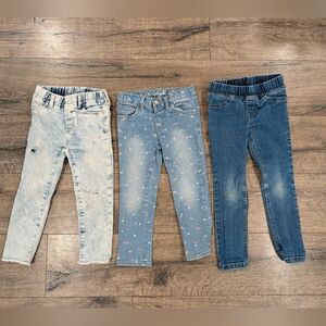Toddler Girl 4T Jeans Bundle Gap Distressed Denim Cat & Jack Hearts Pull On Blue